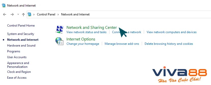 Bước 2: Vào Network and Sharing Center